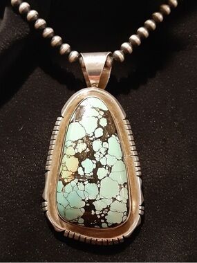 Authentic Navajo Aron Johnson Blue Royston Turquoise Sterling Silver Pendant